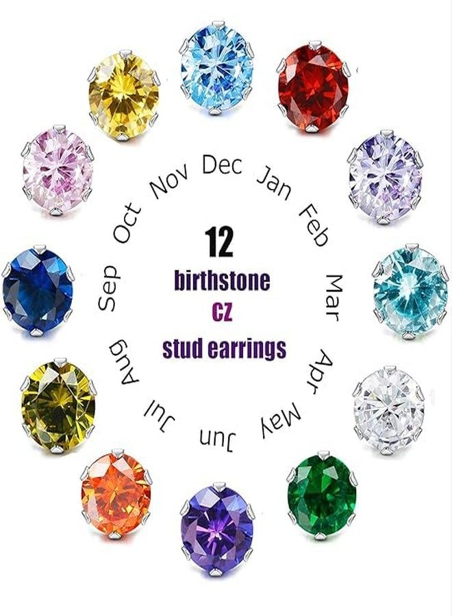 FSSODWT Hypoallergenic Birthstone Stud Earrings for Women Brilliant Cut Round Cubic Zirconia Flat Back Earrings Surgical Steel Cartilage Earrings for Sensitive Ears (Silver, June Violet) - Image 2